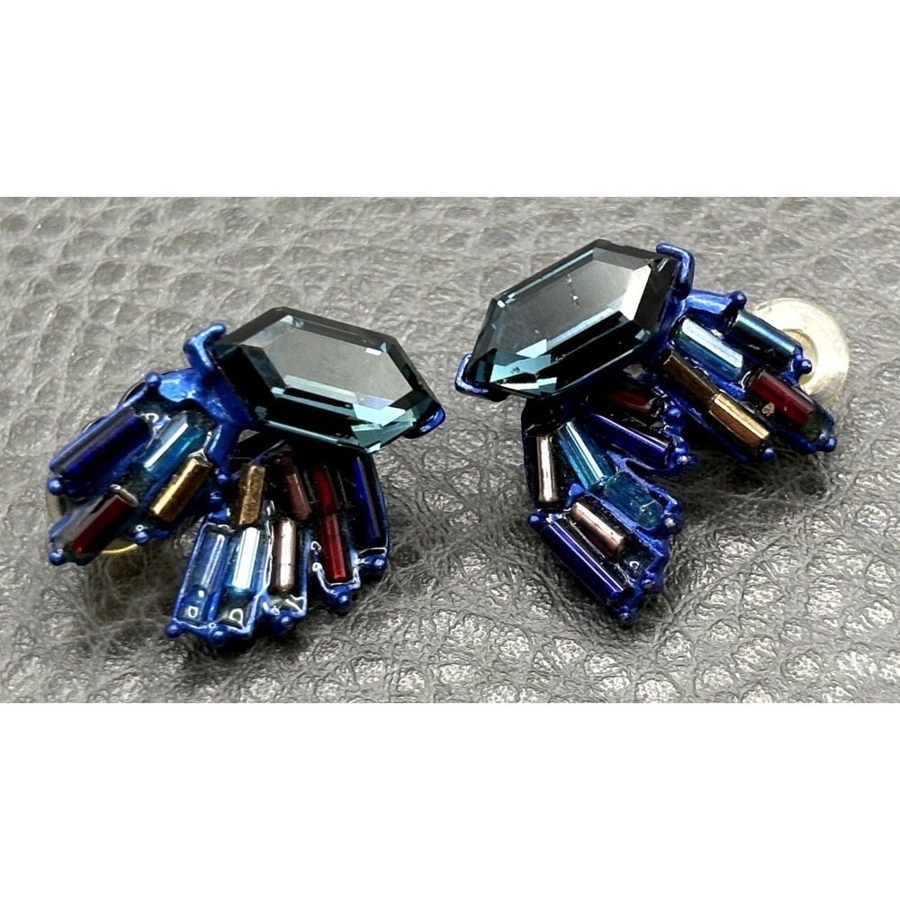 RARE Christian Lacroix Vintage France Blue Crystal Wing Clip On Earrings READ